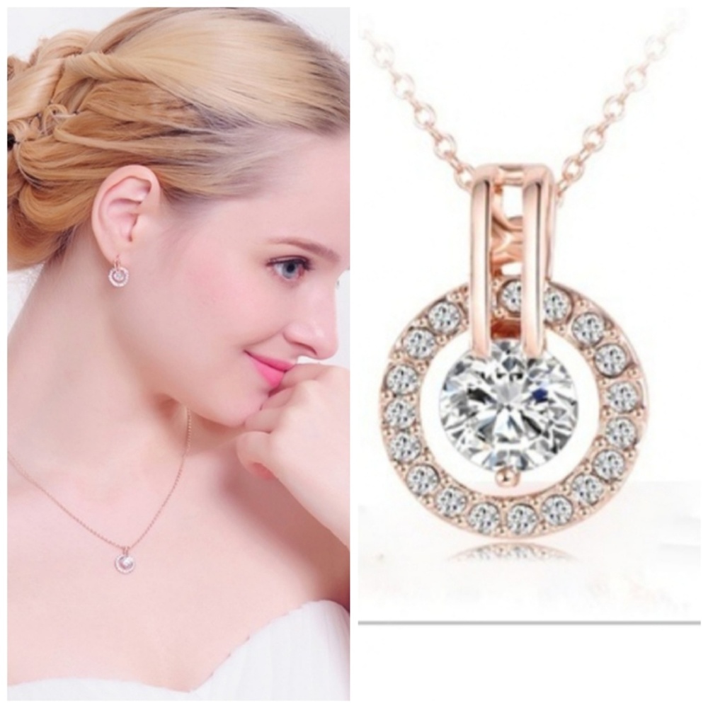 New 18k Rose Gold Austrian Crystal Necklace